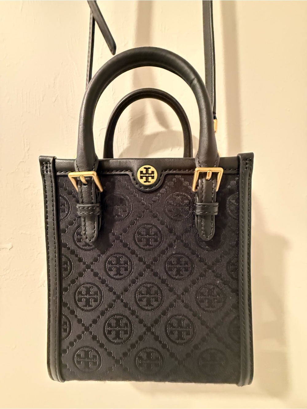 Tory Burch Black Mini Logo Tote with Gold Hardware